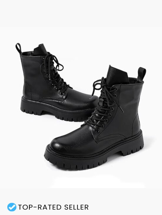 Men\'s Patent Leather Platform Combat Boots Chunky Lug Sole Lace Up Side Zipper main image 4